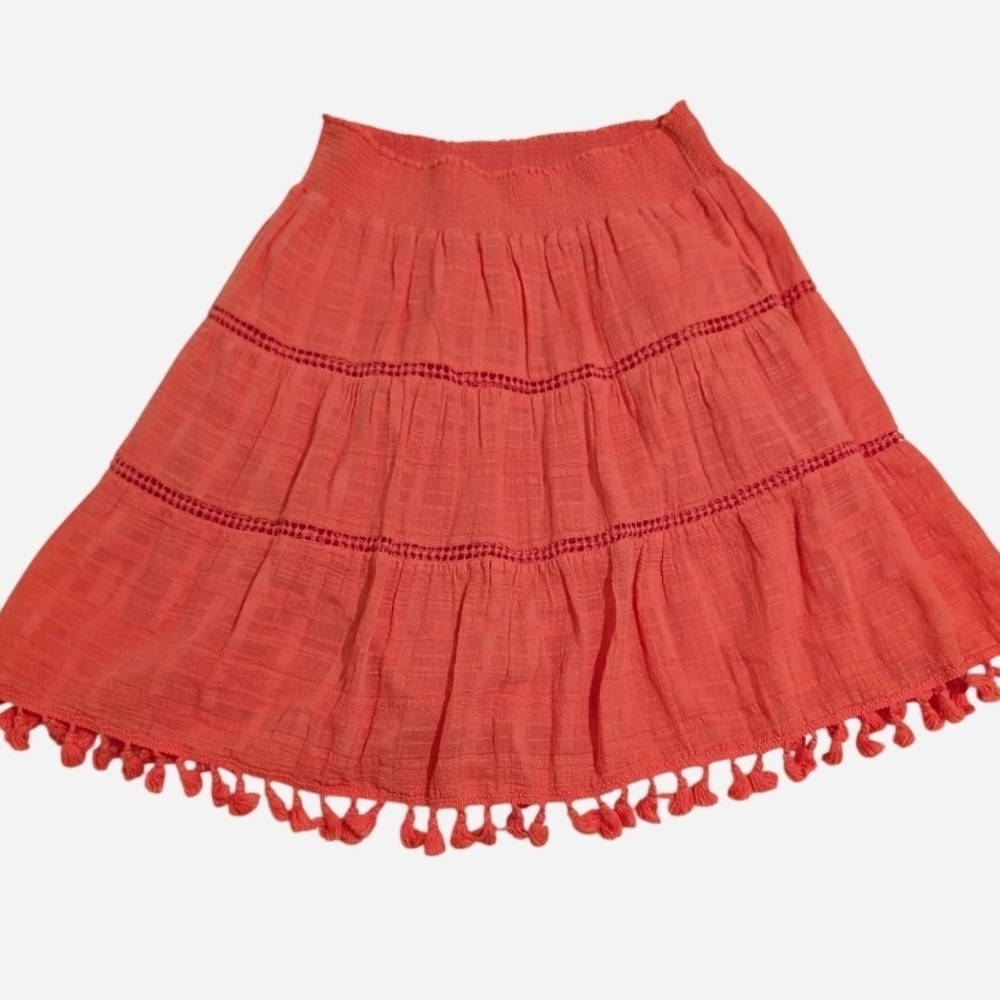 Pre-owned LOFT Coral A-Line Skirt with Tassels